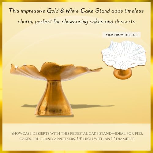 GUTE Flower Gold & White Fruit Bowl & Footed Pedestal Cake Stand Antique Inspired Pedestal Dessert Table Serving Tower Display Set Fruit Plate Organizer Tray for Weddings, Birthdays, 10" D 5.5" H