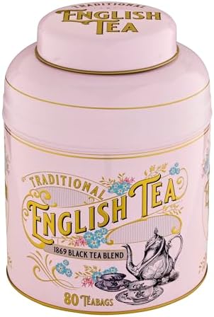 New English Teas Vintage Victorian Tea Caddy with 80 English Teabags (Rose Pink)