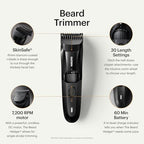 MANSCAPED® The Beard Hedger® Men's Premium Beard Trimmer, 20 Length Adjustable Blade Wheel, Stainless Steel T-Blade for Precision Facial Hair Trimming, Cordless Waterproof Wet/Dry Clipper