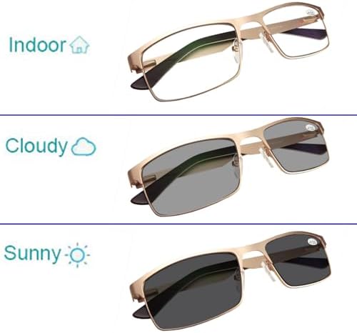 Circleperson Men Photochromic Light-sensible Reading glasses Sun readers spring hinges 55-17 UV protection