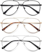 AMOMOMA Trendy Aviator Reading Glasses for Women,Men Blue Light Blocking Computer Readers Retro Metal Frame AM6162