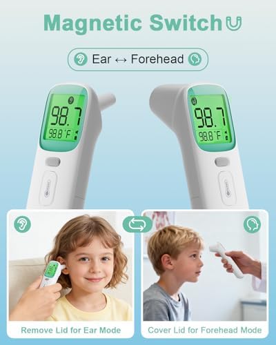 Baby Thermometer for Kids - Ear Thermometer FSA-HSA Eligible, Digital Thermometers for Adults, Accurate Infrared Forehead Termometro with Fever Alarm & Mute Mode,40 Memories (Green 1 Pack)