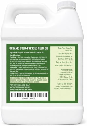 Verdana Organic Neem Oil – Cold Pressed, 100% Pure Neem Seed Oil, Concentrated Multi-Purpose Oil for Skin, Hair & Plant Use, No Additives - 32 Fl Oz