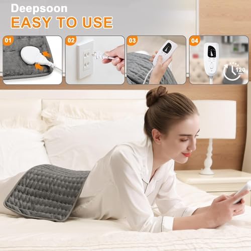 Deepsoon Heating Pad,Electric Heating Pads for Back,Neck,Moist Heating Pad for Abdomen Shoulder Knee Legs,Dry/Moist Heat&Auto Shut Off,Mother's Day Birthday for Men and Women,Dark Gray,24x12 Inch