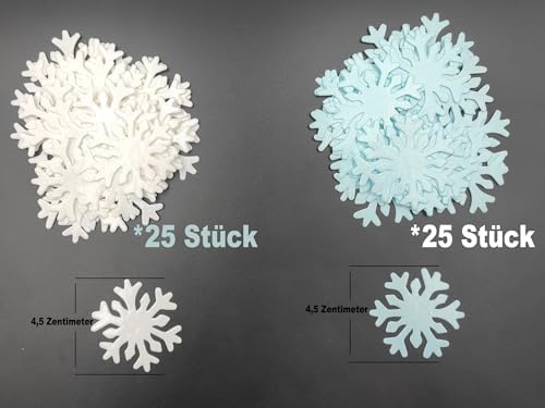 50pcs Edible Snowflakes for Cake Decorating Cupcake Toppers for Christmas Winter frozen Theme Birthday Party Decorations (White & Blue)