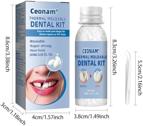 Tooth Repair Kit - Teeth Replacement Kit for Temporary Restoration of Missing & Broken Teeth Replacement Dentures, DIY Heat Fit Beads
