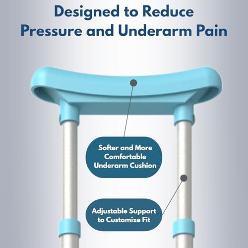 Foldable Ergonomic Crutches – Adjustable, Lightweight Crutches with Ergonomic Grips – Compact, 3X Comfortable Support – Fits 4’10” to 6’4” – 250 lb Capacity