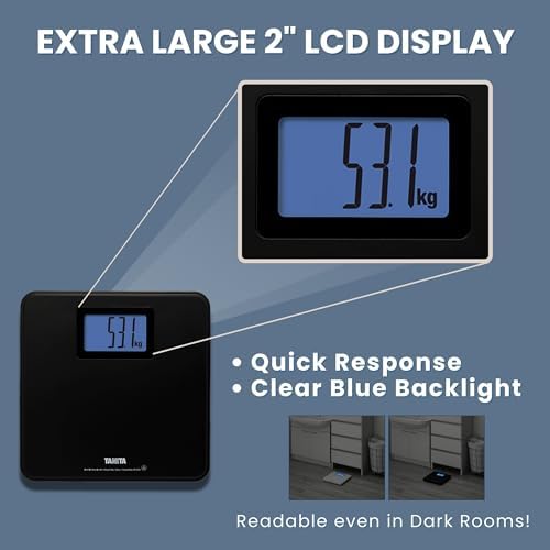 Tanita HD-662 Digital Weight Scale (Black) - Japan Technology Bathroom Scale with 330 lb Weight Capacity - 2" Blue Backlit Large LCD Display - Accurate, Durable, Step-On Operation