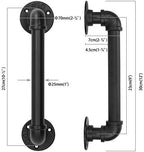 FOYO Set of 2 Industrial Pipe Door Pull Handle, Grab Bar, Towel Bar, Antique Rustic Cast Iron Handrail - Matte Black, 12 Inch