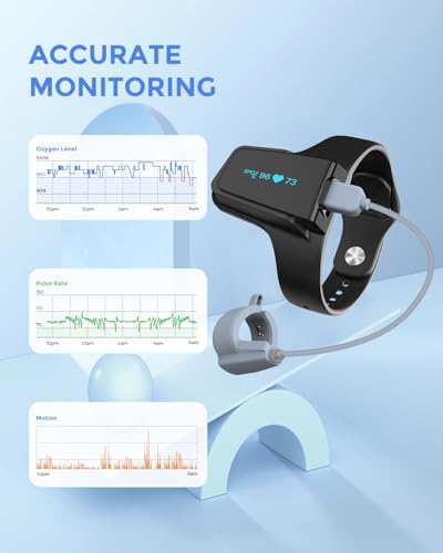 Continuous Wrist Pulse Oximeter, Blood Oxygen Saturation Monitor with Smart Beep, Bluetooth, 72 Hours Endurance Tracking SpO2 and Pulse Rate, PC Software & APP