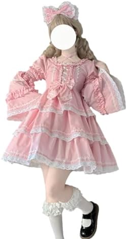 Sweet Lolita Dress Teens Kawaii Puff Sleeve Lace Tiered Ruffle Princess Japanese Anime Cosplay Party Dresses