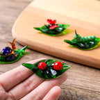 5PCS Mini Crystal Green Leaf Glass Ladybug Ant Snail Bug Butterfly:Decor Insect Statue Decor Room Ornament Hand-Blown Glass Collectible Figurines