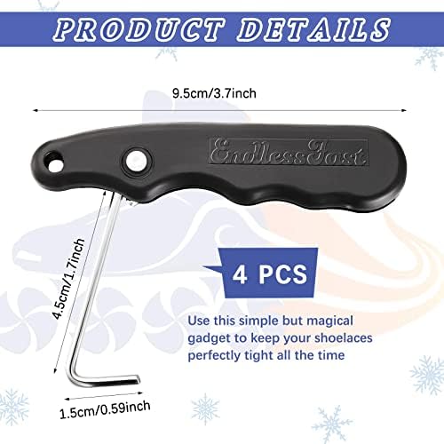 MTLEE Lace Tightener 4 Pieces Folding Shoe Lace Puller Stainless Hockey Lace Tightening Tool Portable Lace Tightener Puller Tool Black Skate Lace Tightener for Ice Skates Figure Skates Boots Shoes