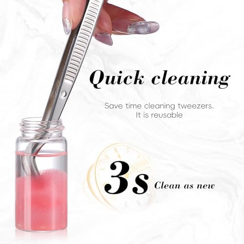 Beavorty 2Pcs Eyelash Extension Tweezers Cleaning Tool with Liquid Remover and Sponge Ball Eyelash Curler Cleaner for Lash Extension Application Supplies A