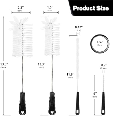 Bottle Cleaning Brush Set, 4Pcs Long Handle Bottle and Straw Cleaner Brushes for Washing Water Bottles Drinks Bottles Baby Bottles Glass Teapots