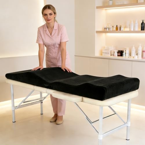 Lash Bed Topper, Ergonomic Curvy Massage Bed Topper Esthetician Bed Cushion, Non-Slip Spa Table Memory Foam Pad with Removable Cover, Ideal for Facials, Eyelash & Beauty Salon, 71"×23" Black