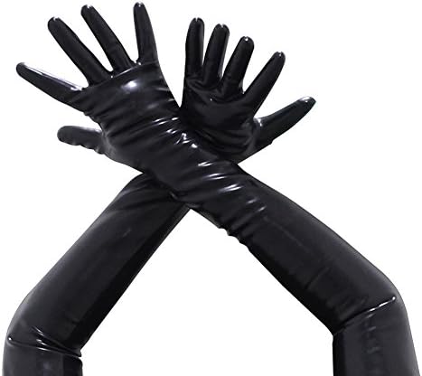 EXLATEX Latex Rubber Black Long Gloves Club Outfits Accessory Plus Size