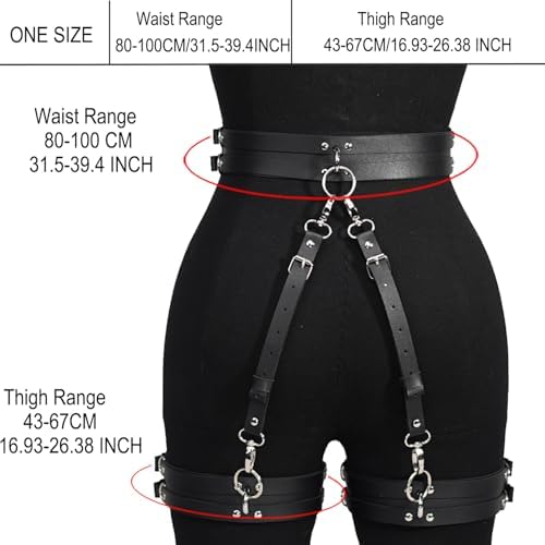Women's Punk Gothic Leather Thigh Harness & Garter Belt Set-Adjustable Waist Cincher with Anti-Slip Leg Garter Straps for Cosplay,Nightclub Party Outfits and Body Chain Fashion Accessories