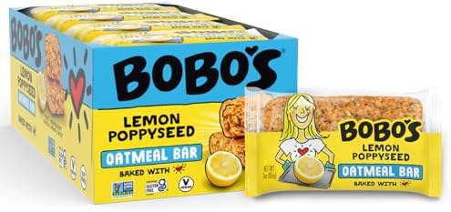 Bobo's Lemon Poppyseed Oat Bars, Simple Ingredients, Whole Grain Oats, Plant Based, Gluten Free Breakfast Bars, Non-GMO, Healthy Snacks for Adults & Kids (12 Bars)