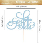 God Bless Cake Topper - Light Blue Glitter Baptism Cake Decorating Supplies for Boys or Girls, Baptism Sign Divine Blessings Cake Decor for Baby Shower, Christening Photo Booth Props