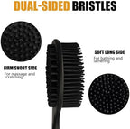 Silicone Back Scrubber for Shower Body Brush with Long Handle Double Sided Bath Exfoliating Massage Brushes Men Women (Grey)