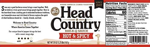 Head Country Bar-B-Q Sauce, Hot & Spicy | Soy Free, Gluten Free Spicy BBQ Sauce With No Added Preservatives | Spicy & Tangy Championship Barbecue Sauce For Pizza, Spuds & Wings | 20 Ounce, Pack of 1