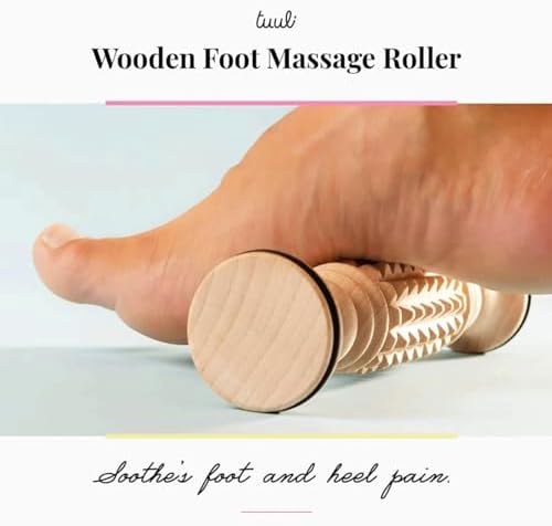 tuuli Accessories - Wooden Foot Massager, Grooved Muscle Roller, Helps Ease Muscle Tension, Supports Blood Circulation, Natural Wood Therapy Massage Tools, 8 x 2 inches