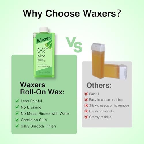 Roll on Wax Refill for Hair removal Aloe Vera at Home Roller Waxing Cartridges for Sensitive Skin Depilatory Soft Wax for Legs Arms & Body 5.3oz 150g 4 Pack