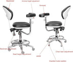 BONEW-Oral Dental Chair Assistant Nurse's Stool with Seat Armrest Height Adjustable PU Leather Black