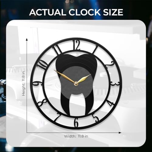 Dental Wall Clock – Tooth Design for Dental Office, Unique Dental Decor for Home & Office, Dentist Gift Idea, Black (12" Vinyl Record (Without Backlight))