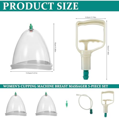 Ciieeo Vacuum Cupping Cup Hand Pump Set Breast Vacuum Cupping Buttock Lift Body Massage Cupping Set for Massage Therapists Cupping Machine Accessories for Women Ladies White