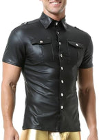 DTODWW Mens Wet Look Undershirt Faux Leather Zipper Shirts Shiny Short Sleeve T-Shirts Slim Fit Muscle Tops Casual Clubwear