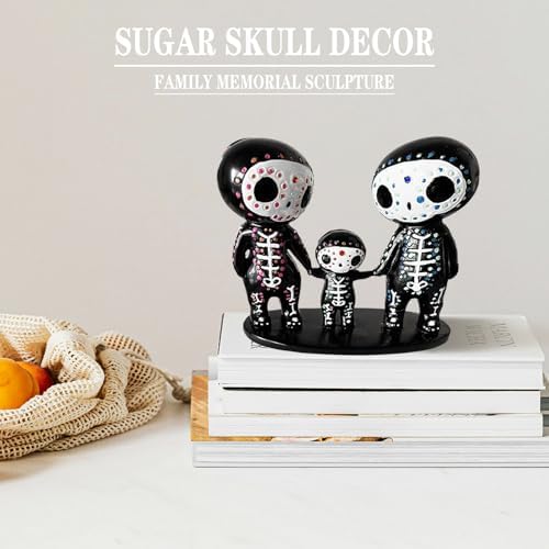 YOWOY Sugar Skull Couple Statue, Sugar Skull Decor, Day of The Dead Decorations,Resin Skulls Sculptures Home Decor,Dia De Los Muertos Decor,Halloween Adorable Skulls Figurines Gifts for Women (F)