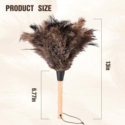 2pcs Ostrich Feather Dusters，Reusable Feather Duster with Wood Handle, Ostrich Feather Dusters for Cleaning, Office, Home, Car(Length13”