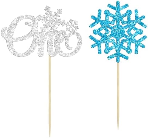 24Pcs Snowflake One Cupcake Toppers Glitter Winter Snowflake First Birthday Cupcake Picks for Winter Onederland Theme Baby Shower 1st Birthday Party Cake Decorations Supplies Blue