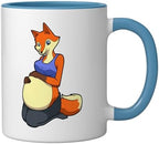 Fox with baby belly - Pregnant Ceramic Mug, Blue/White