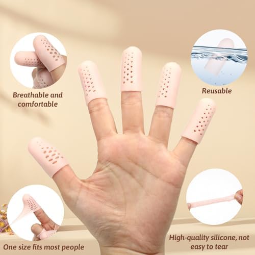 12 Pcs Gel Finger Cots with Air Holes, Breathable Silicone Finger Protectors Fingers Gloves Covers Bandages Thumb Nail Tips Protector Caps for Wound Healing Cracking Arthritis Toe Fingers Pain Relief