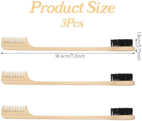 3 Pieces 2-in-1 Moustache Beard Edge Brush, Bamboo Wood Comb, Eyebrow Hair Tool, Gentle Control, Double Sided Design