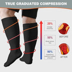 Wide Calf Compression Socks: Plus Size Compression Stockings for Men Women - Extra Large 20-30 mmHg Compression Hose Support for Travel Nurses Running Pregnancy 3 Pairs