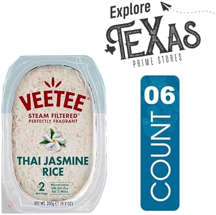 Veetee - Lavinia Essentials Bundle: 6-Pack of Thai Jasmine Rice Steam Filtered, 10.6 oz Microwaveable Tray + 1 Utility Prop.