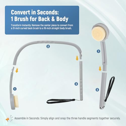 31" Back Bath Brush for Shower with U-Shaped Long Handle, Curved Handled Back Sponge Washer, Back Scrubber for Shower for Men, Women, Elderly, Frozen Shoulder, Adaptive Equipment for Shower