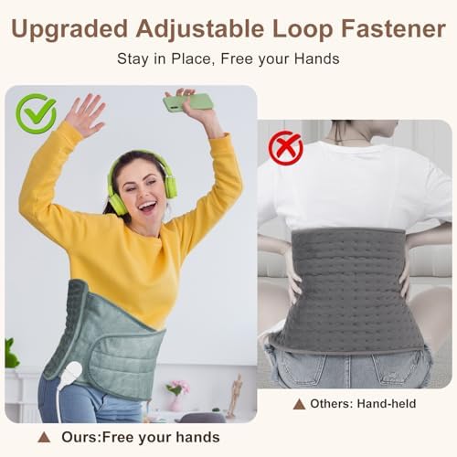Heating Pad for Back Pain Relief, Electric Heating Pad for Period Cramps Neck Shoulders with Belt, 4 Timer 6 Heat Setting & Auto Shut Off, 12"x24"+20" Large Moist Heat Pad for Mom,Dad