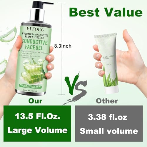 FITOEG Conductive-Gel-for-Face-Microcurrent, 13.5 Oz Large Bottle Hydrating Massage Gel Serum for Facial Machine Device, Leave-On Gel Primer for Face,Hyaluronic Acid,Aloe Vera,Vitamin E