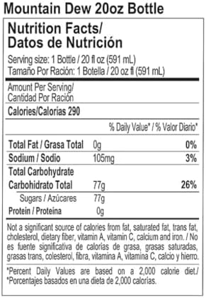 Mountain Dew Soda, 20 Fl Oz (Pack of 24)
