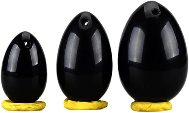 Drilled Eggs Natural Black Obsidian Stone Jade Eggs Ball for Women Pelvic Floor Vaginal Muscle Bladder Control