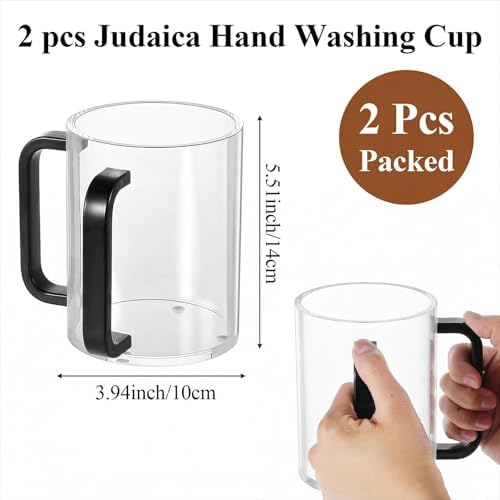 2 Pcs Judaica Hand Washing Cup with Dual Handles,5" Acrylic Clear Netilat Yadayim Cup lota for Bathroom(black Handle)