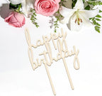 Wooden Happy Birthday Cake Topper, Double-Sided Wooden Cursive cake Toppers Birthday Party Decoration Supplie Cake Sign Party Banner-For Man Woman -baby shower