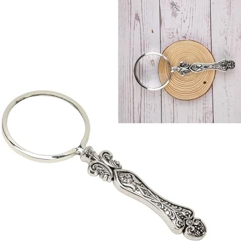 Handheld Magnifying Glass, Vintage Pattern Alloy Silver 3X Optical Lens Portable Retro Magnifier for Crafts