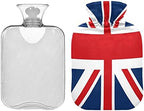 ALAZA England British Flag Union Jack Hot Water Bottle with Velvet Cover, 1L Transparent Hot Water Bag for Hand Pain Relief Hot Cold Therapy Cramps