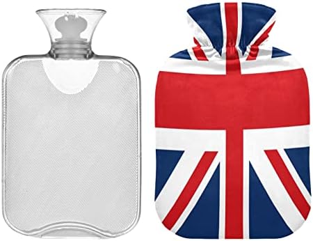 ALAZA England British Flag Union Jack Hot Water Bottle with Velvet Cover, 1L Transparent Hot Water Bag for Hand Pain Relief Hot Cold Therapy Cramps